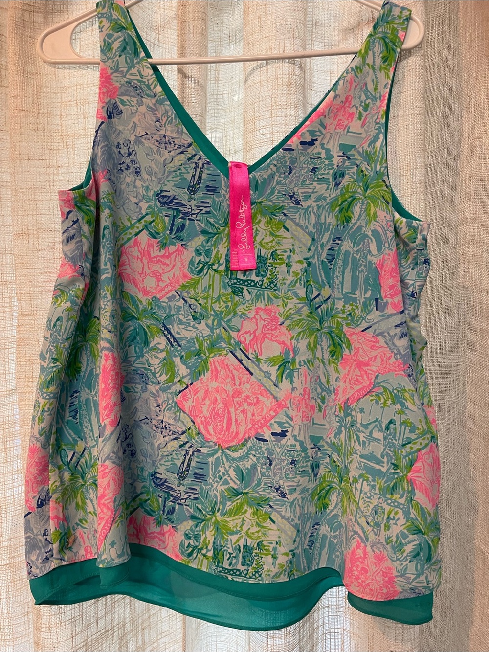 Lilly Pulitzer Pink Teal Tropical V-Neck Reversible Tank Top